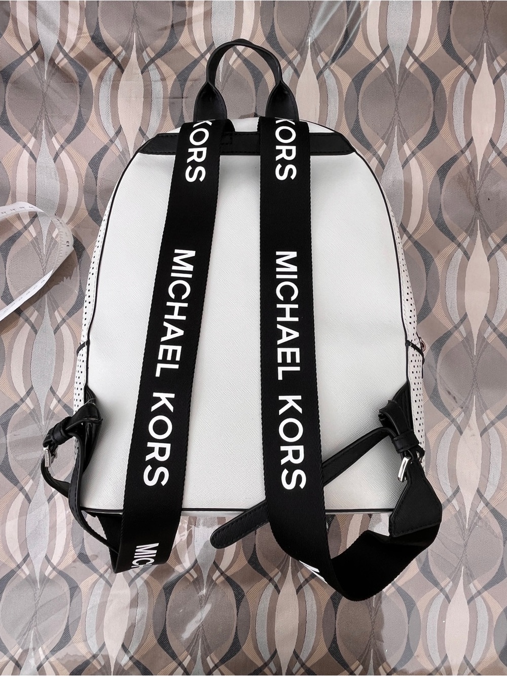 Michael Kors White Perforated Backpack with Black Trim - Picture 2 of 10